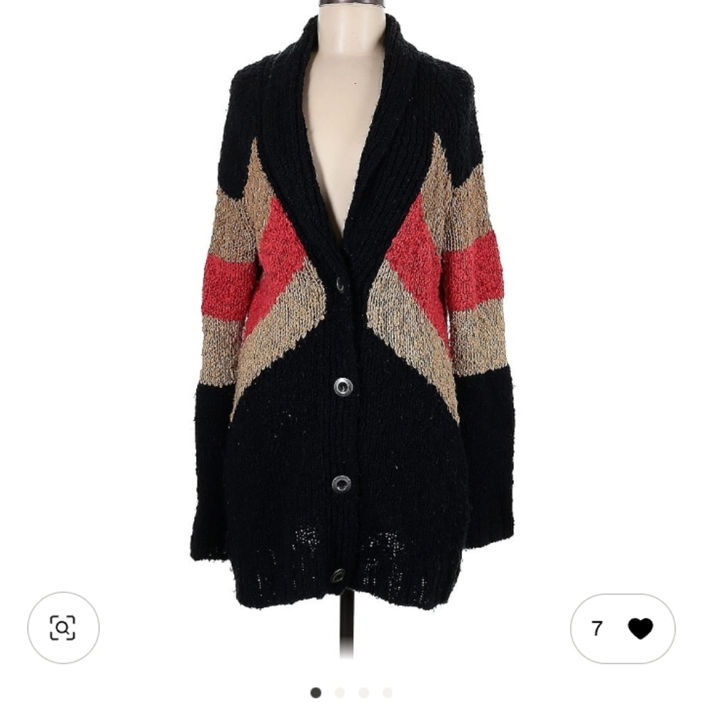 Free People Black, Red, and Tan Cardigan Sweater